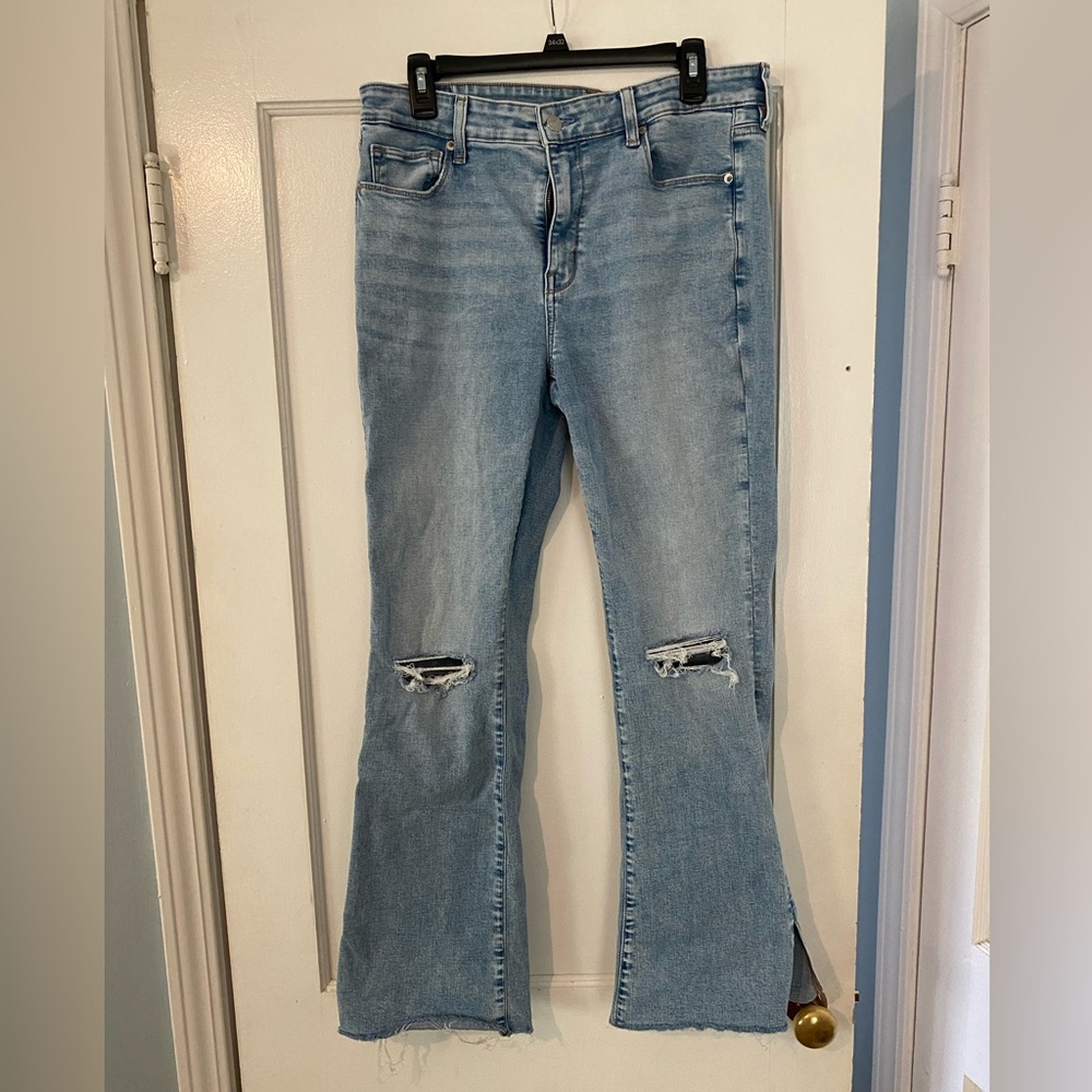 AE High Waisted Ripped Flare Jeans